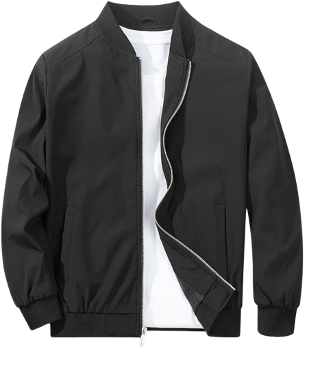 Men’s Classic Black Bomber Jacket with Zip Closure -large