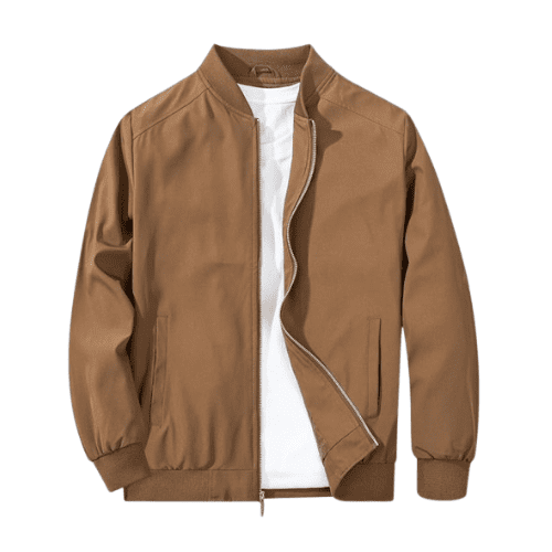 Men’s Classic Camel Bomber Jacket with Ribbed Trim