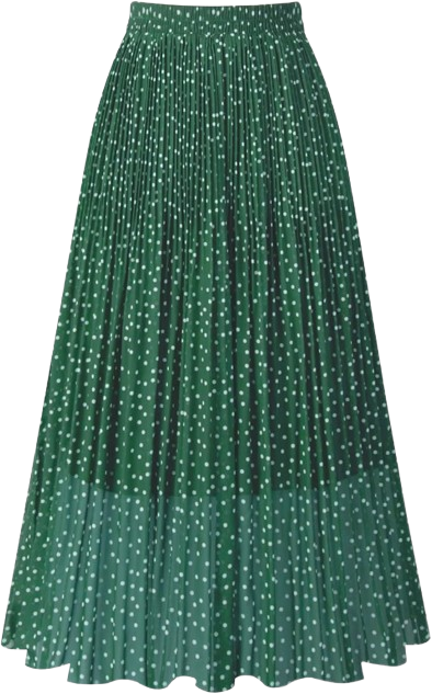 Women’s Green Polka Dot Pleated Midi Skirt